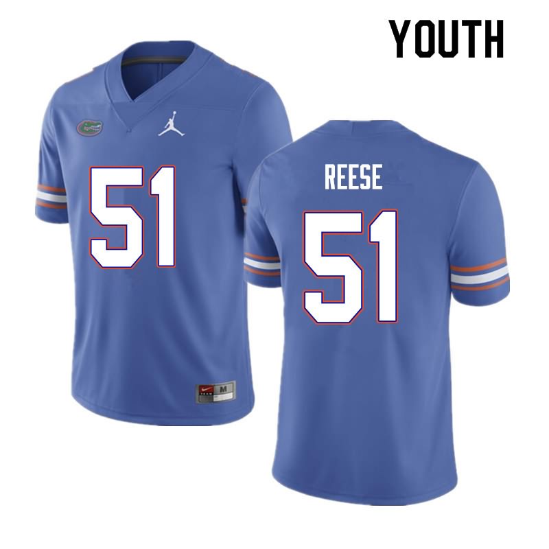 Youth NCAA Florida Gators Stewart Reese #51 Stitched Authentic Nike Blue College Football Jersey BXH8765HB